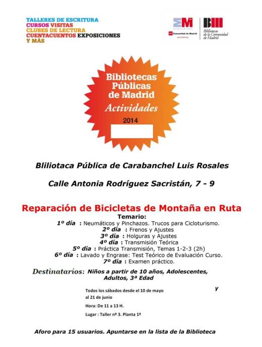Reparación de bicicletas de montaña biblioteca Luis Rosales