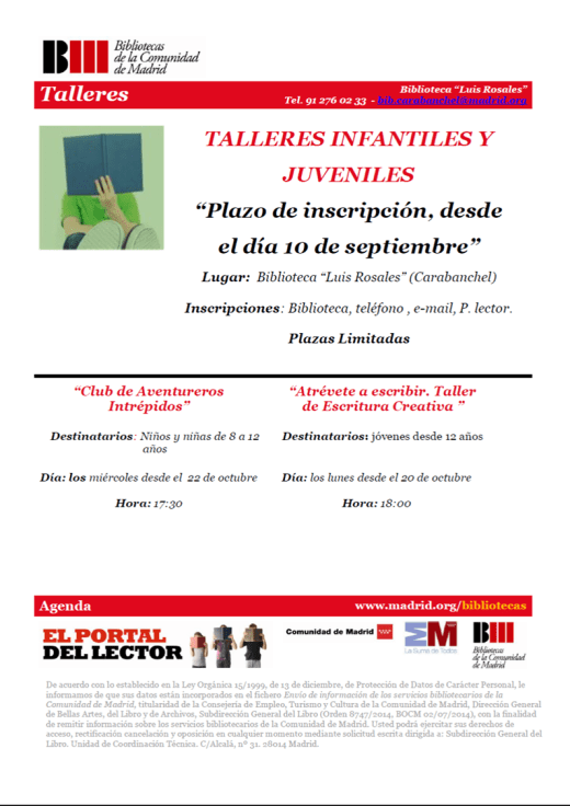 Talleres infantiles y juveniles biblioteca Luis Rosales