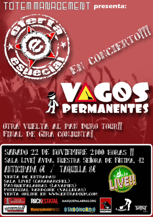 Vagos permananentes y Oferta Especial Sal Live 22 noviembre