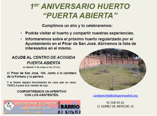 Primer aniversario Huerto Urbano Puerta Abierta el 9 de mayo