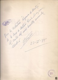 Dedicatoria Casa de la Cultura firmada de Enrique Tierno Galván libro Bandos del alcalde (1985)
