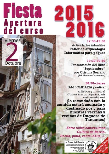 Viernes 2 de Octubre  Jornada de repaertura de la casa del barrio
