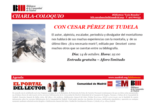 Charla coloquio con el alpinista Cesar Pérez de Tudela en la biblioteca Luis Rosales