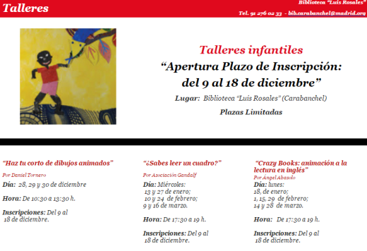 Talleres infantiles biblioteca Luis Rosales