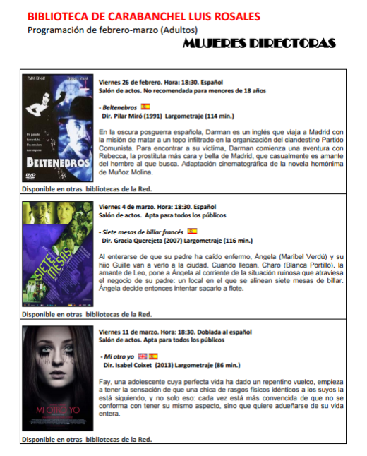 Ciclo de cine mujeres directoras en la biblioteca Luis Rosales