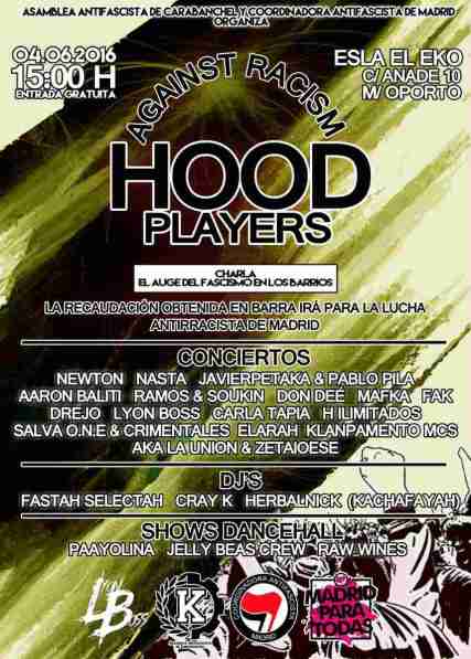 Hoods Players Against Racism Concierto antirracista en Carabanchel, sábado 4 de junio en El Eko