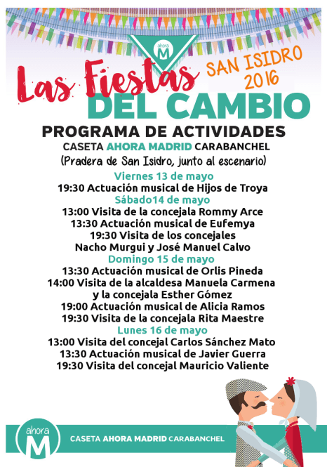 Programación caseta Ahora Madrid Carabanchel San Isidro