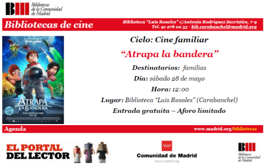 Proyección de Atrapa la bandera en la biblioteca Luis Rosales el 28 de mayo