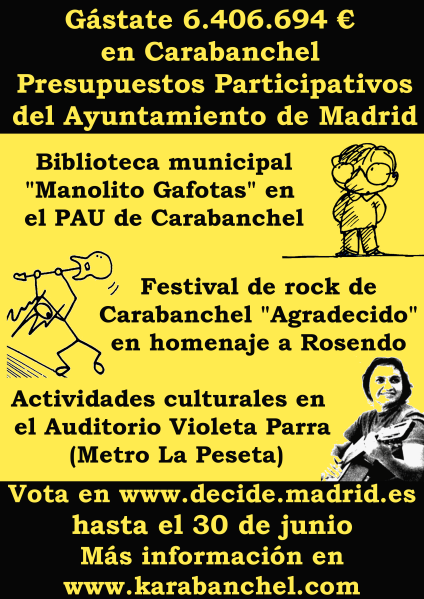 Cartel Gastate amarillo Presupuestos Participativos Karabanchel 2017