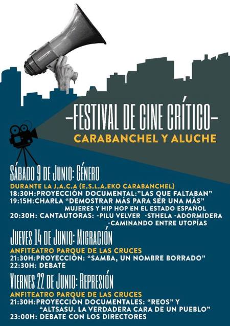 Festival de Cine Crítico de Carabanchel y Latina el 9 de junio en el EKO y el 14 y 22 de junio en el Parque de las Cruces