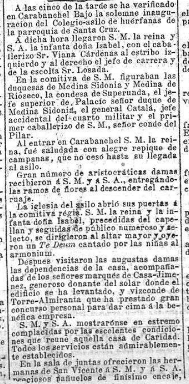 Inauguración del Colegio Santa Cruz en La Correspondencia de España (8 mayo 1890)